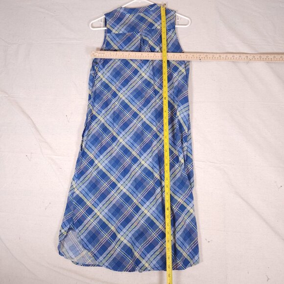 J Jill Sleeveless Midi Dress Womens Small Plaid Buttons Pockets Blue Yellow - Picture 4 of 14